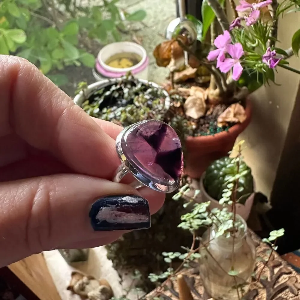 Natural Trapiche Star Amethyst Sterling Silver Ring Size 10